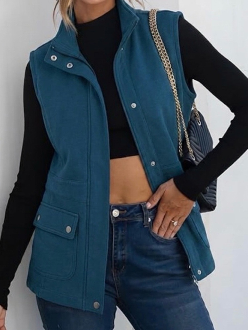 Talbots Blue Vest High Collar Fleece